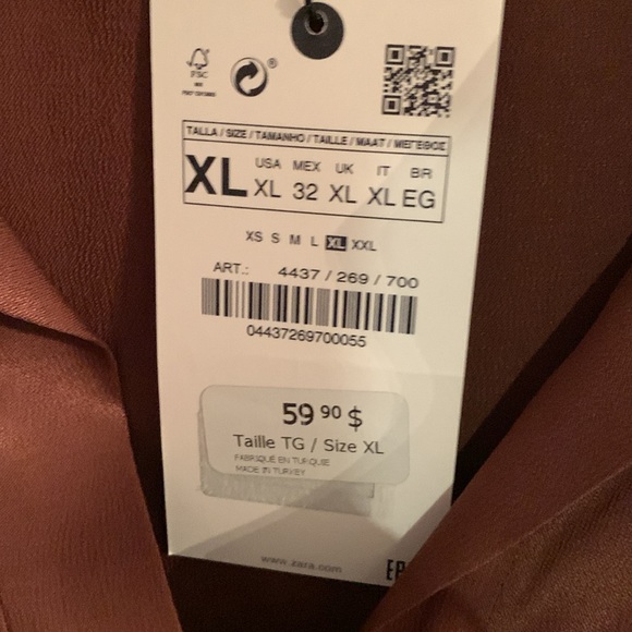 ZARA Satin chocolate brown blouse, never worn - Picture 2 of 3